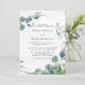 Dusty Blue Eucalyptus Greenery Rustic Wedding Kaart (Staand voorkant)