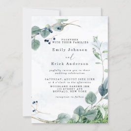 Dusty Blue Eucalyptus Greenery Rustic Wedding Kaart