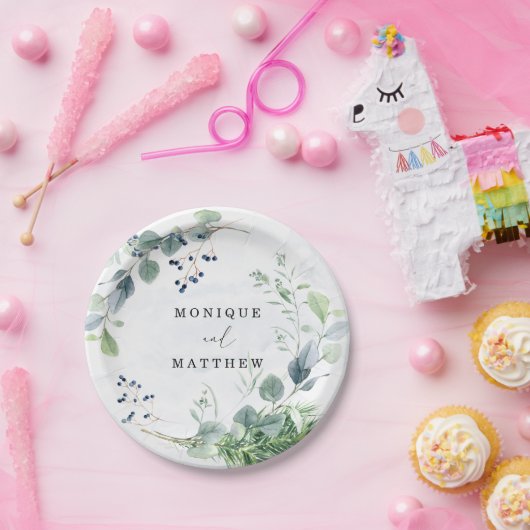 Dusty Blue Eucalyptus Greenery Rustic Wedding Papieren Bordje (Feest)