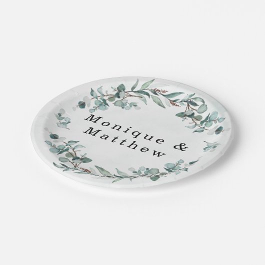 Dusty Blue Eucalyptus Greenery Rustic Wedding Papieren Bordje (Gekanteld)