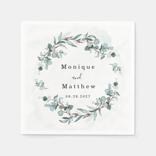 Dusty Blue Eucalyptus Greenery Rustic Wedding Servet (Voorkant)