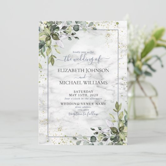 Dusty Blue Eucalyptus Greenery Succulent Photo Kaart (Staand voorkant)