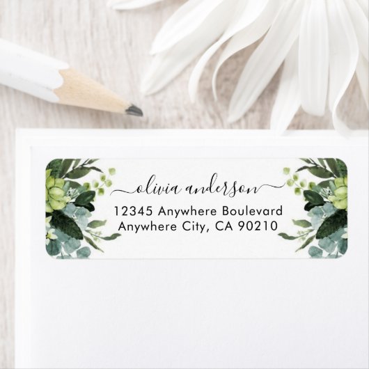 Dusty Blue Eucalyptus Greenery Succulent Wedding Etiket (Insitu)