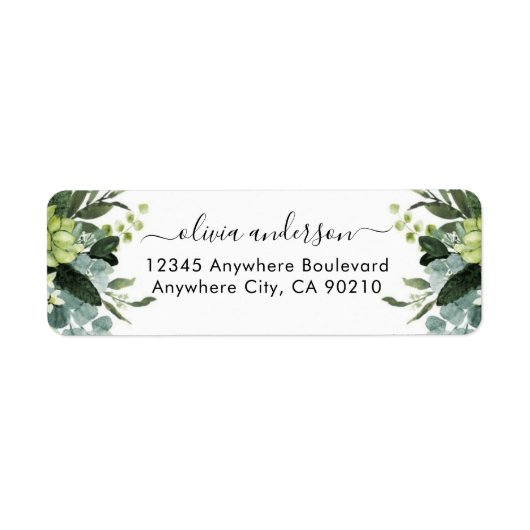 Dusty Blue Eucalyptus Greenery Succulent Wedding Etiket (Voorkant)