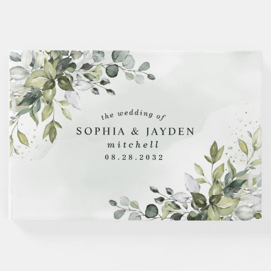 Dusty Blue Eucalyptus Greenery Succulent Wedding Gastenboek (Voorkant)