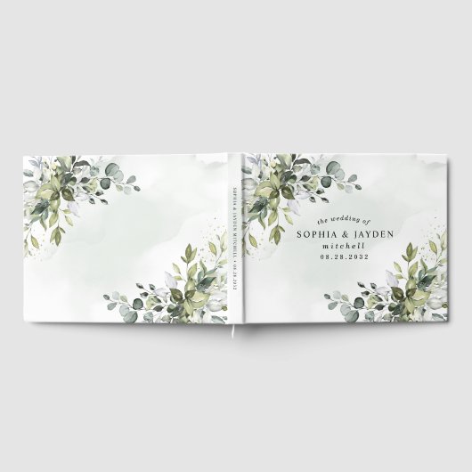 Dusty Blue Eucalyptus Greenery Succulent Wedding Gastenboek (Volledig)