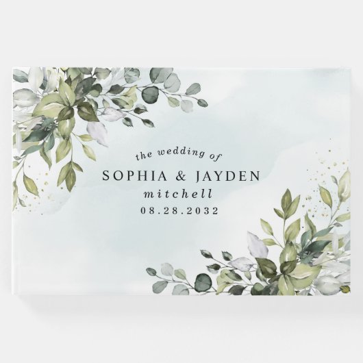 Dusty Blue Eucalyptus Greenery Succulent Wedding Gastenboek (Voorkant)