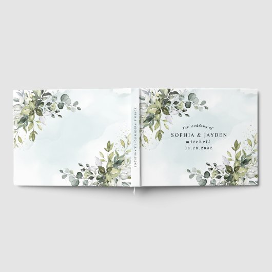 Dusty Blue Eucalyptus Greenery Succulent Wedding Gastenboek (Volledig)