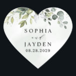 Dusty Blue Eucalyptus Greenery Succulent Wedding Hart Sticker<br><div class="desc">Het ontwerp bevat een boeket van waterverf groen,  eucalyptus en een succulent over een stoffige blauwe waterverf splash. Het ontwerp bevat ook spetters van geverfd (bedrukt) goud en groen. Uitzicht de verbinding van het collectie op deze pagina om alle passende punten in dit prachtige ontwerp te zien.</div>