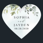 Dusty Blue Eucalyptus Greenery Succulent Wedding Hart Sticker<br><div class="desc">Dit ontwerp is beschikbaar met twee verschillende stoffige blauwe tinten. Eén optie is veel duurder dan de andere en leidt naar een grijs-stoffige blauw. Deze die u momenteel bekijkt leunt meer naar blauw voor de waterverf spetters. Vergelijk elke voorvertoning op het scherm voor een perfecte overeenkomst wanneer het op uw...</div>