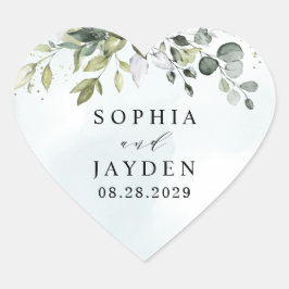 Dusty Blue Eucalyptus Greenery Succulent Wedding Hart Sticker