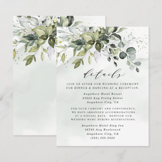 Dusty Blue Eucalyptus Greenery Succulent Wedding Informatiekaartje (Voorkant / Achterkant)