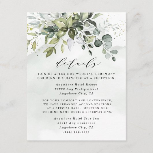 Dusty Blue Eucalyptus Greenery Succulent Wedding Informatiekaartje (Voorkant)