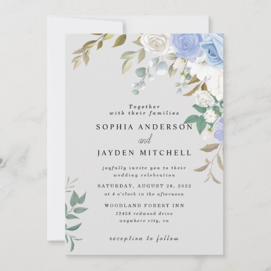 Dusty Blue Eucalyptus Greenery Succulent Wedding Kaart (Voorkant)