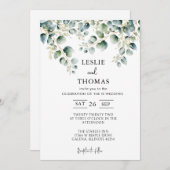 Dusty Blue Eucalyptus Greenery Succulent Wedding Kaart (Voorkant / Achterkant)