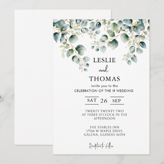 Dusty Blue Eucalyptus Greenery Succulent Wedding Kaart (Voorkant / Achterkant)