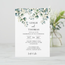 Dusty Blue Eucalyptus Greenery Succulent Wedding Kaart