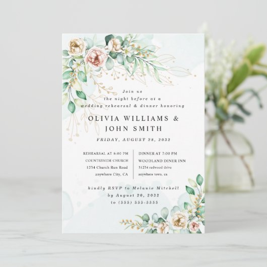 Dusty Blue Eucalyptus Greenery Succulent Wedding Kaart (Staand voorkant)