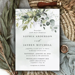Dusty Blue Eucalyptus Greenery Succulent Wedding Kaart