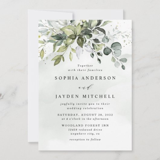 Dusty Blue Eucalyptus Greenery Succulent Wedding Kaart (Voorkant)