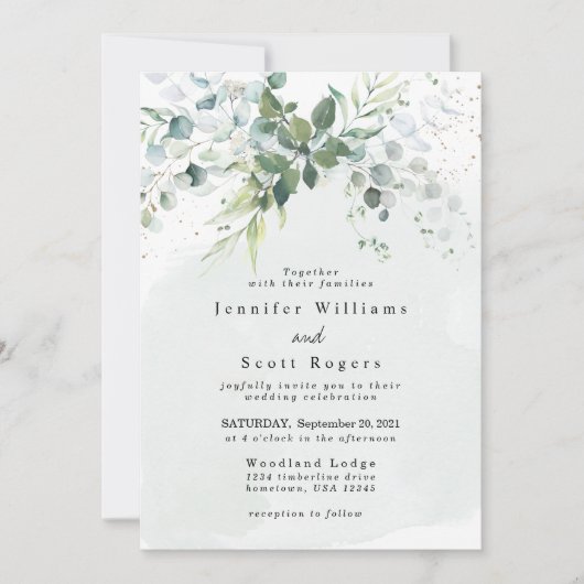 Dusty Blue Eucalyptus Greenery Succulent Wedding Kaart (Voorkant)