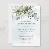 Dusty Blue Eucalyptus Greenery Succulent Wedding Kaart (Voorkant)
