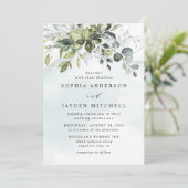 Dusty Blue Eucalyptus Greenery Succulent Wedding Kaart (Staand voorkant)