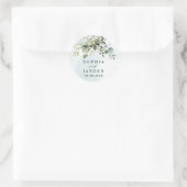 Dusty Blue Eucalyptus Greenery Succulent Wedding Ronde Sticker (Tas)