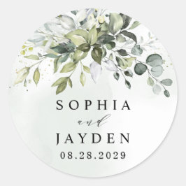 Dusty Blue Eucalyptus Greenery Succulent Wedding Ronde Sticker