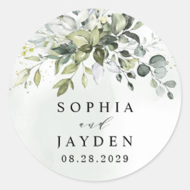 Dusty Blue Eucalyptus Greenery Succulent Wedding Ronde Sticker
