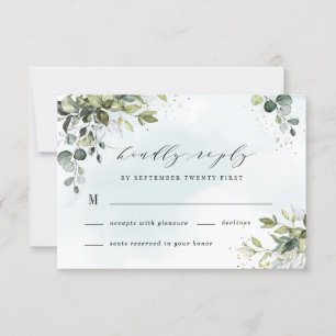 Dusty Blue Eucalyptus Greenery Succulent Wedding RSVP Kaartje