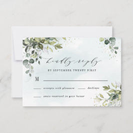 Dusty Blue Eucalyptus Greenery Succulent Wedding RSVP Kaartje
