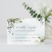 Dusty Blue Eucalyptus Greenery Succulent Wedding RSVP Kaartje (Staand voorkant)