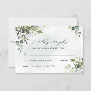 Dusty Blue Eucalyptus Greenery Succulent Wedding RSVP Kaartje