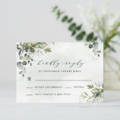 Dusty Blue Eucalyptus Greenery Succulent Wedding RSVP Kaartje (Staand voorkant)