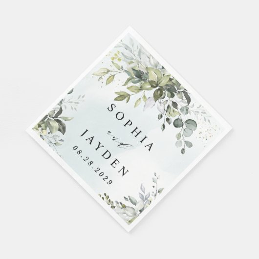 Dusty Blue Eucalyptus Greenery Succulent Wedding Servet (Hoek)