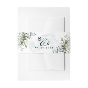 Dusty Blue Eucalyptus Greenery Succulent Wedding Uitnodigingen Wikkel