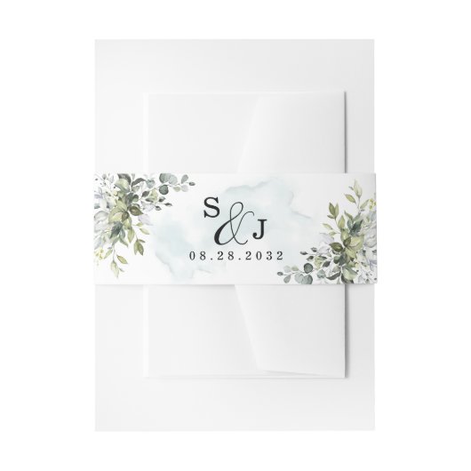 Dusty Blue Eucalyptus Greenery Succulent Wedding Uitnodigingen Wikkel (Voorkant Voorbeeld)