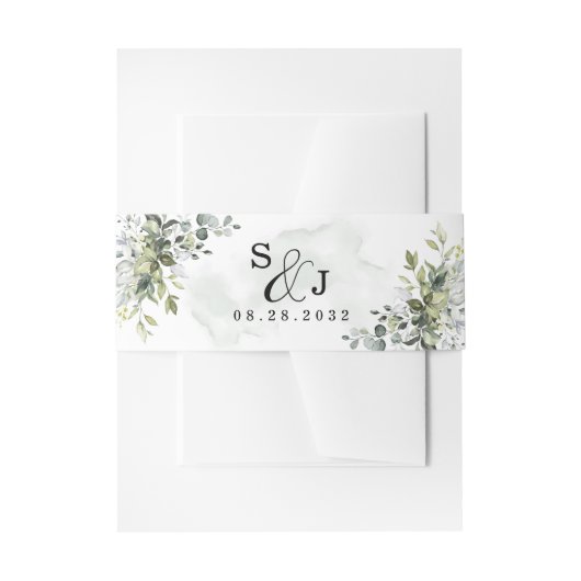 Dusty Blue Eucalyptus Greenery Succulent Wedding Uitnodigingen Wikkel (Voorkant Voorbeeld)