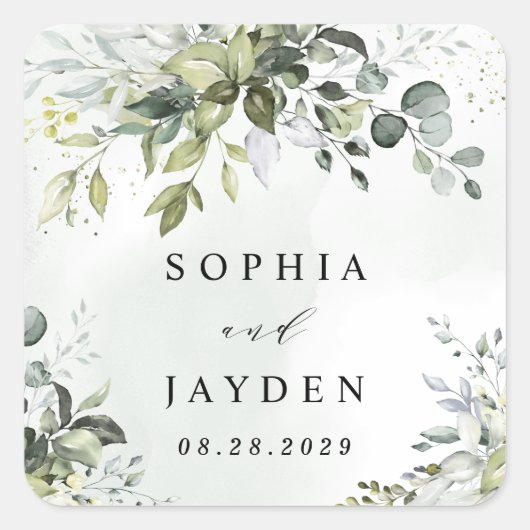Dusty Blue Eucalyptus Greenery Succulent Wedding Vierkante Sticker (Voorkant)