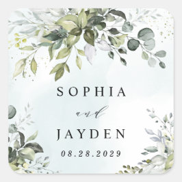 Dusty Blue Eucalyptus Greenery Succulent Wedding Vierkante Sticker