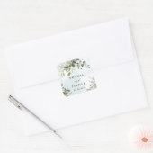 Dusty Blue Eucalyptus Greenery Succulent Wedding Vierkante Sticker (Envelop)