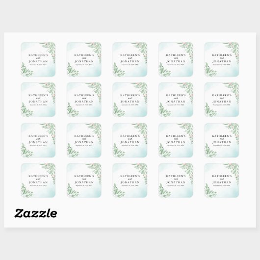 Dusty Blue Eucalyptus Greenery Succulent Wedding Vierkante Sticker (Vel)