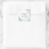 Dusty Blue Eucalyptus Greenery Succulent Wedding Vierkante Sticker (Tas)