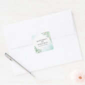 Dusty Blue Eucalyptus Greenery Succulent Wedding Vierkante Sticker (Envelop)