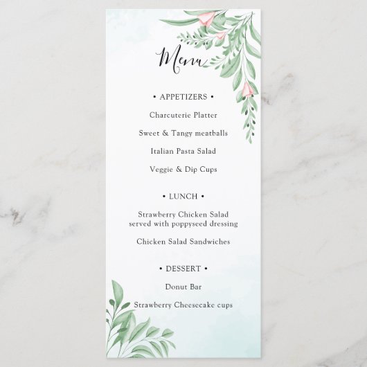 Dusty Blue Eucalyptus Greenery Vrijgezellenfeest Menu (Voorkant)