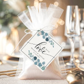 Dusty Blue Eucalyptus Greenery Weddenschap met lie Bedankjes Labels