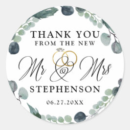 Dusty Blue Eucalyptus Greenery Weddenschap Ronde Sticker
