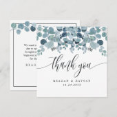 Dusty Blue Eucalyptus Greenery Wedding Bedankkaart (Voorkant / Achterkant)