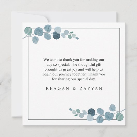 Dusty Blue Eucalyptus Greenery Wedding Bedankkaart (Achterkant)